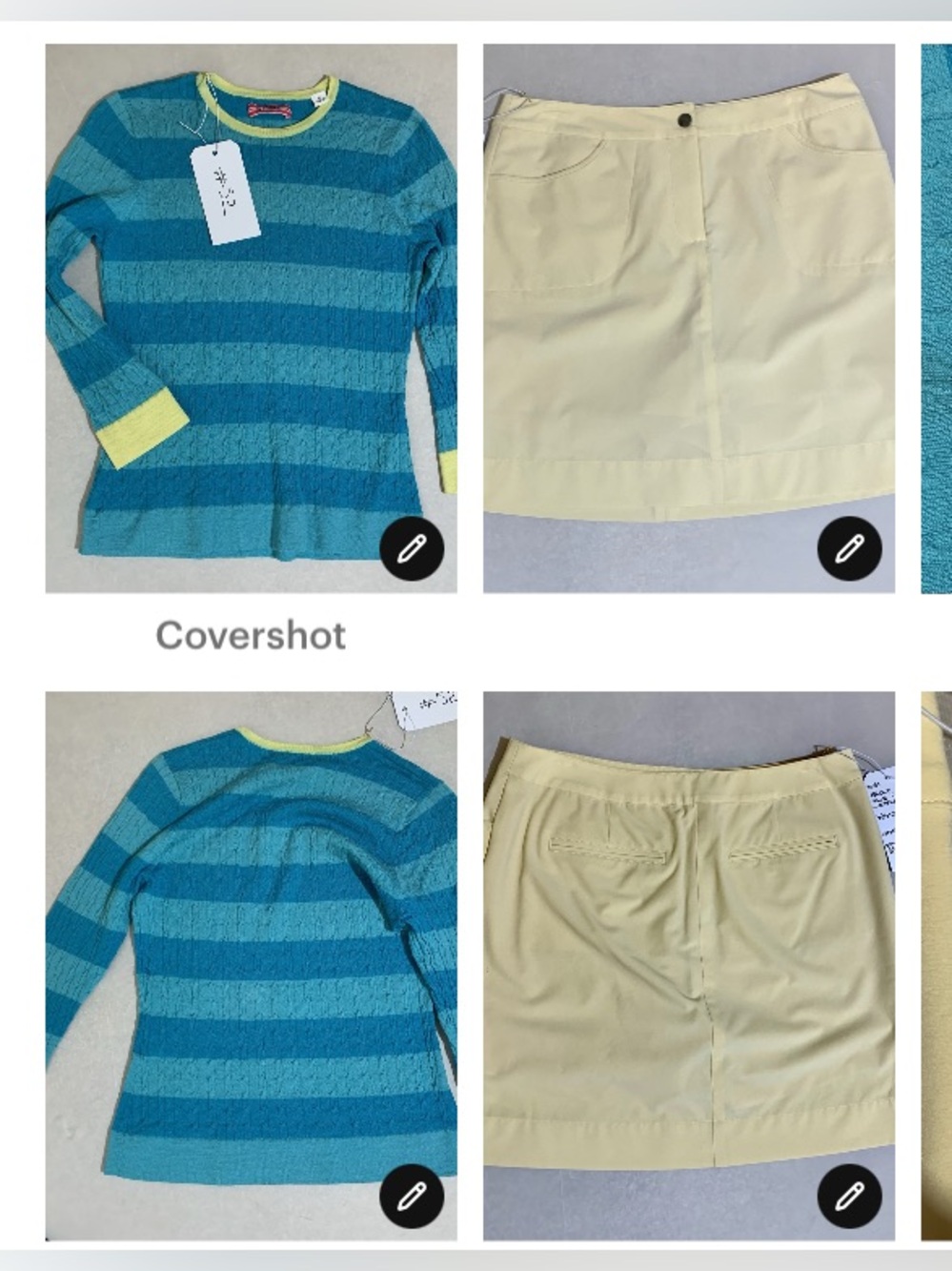 Callaway Blue and Teal Striped Cable-Knit Crew Neck Sweater with Yellow Trim